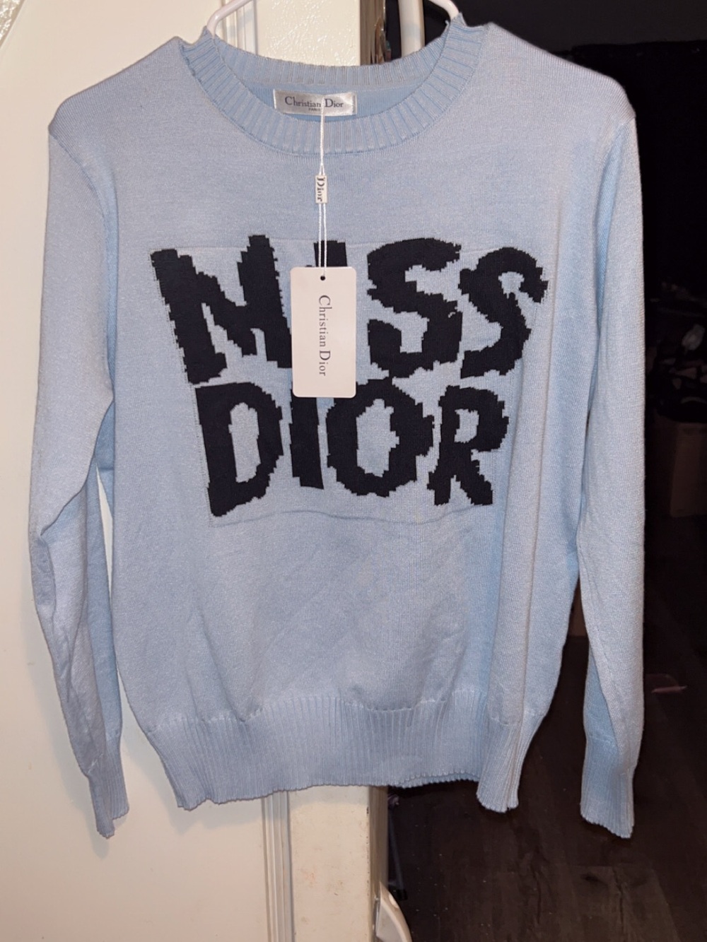 Dior Light Blue Crewneck Sweater with Black Logo